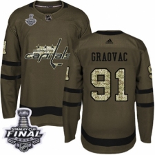 Youth Adidas Washington Capitals #91 Tyler Graovac Authentic Green Salute to Service 2018 Stanley Cup Final NHL Jersey