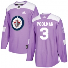 Men's Adidas Winnipeg Jets #3 Tucker Poolman Authentic Purple Fights Cancer Practice NHL Jersey