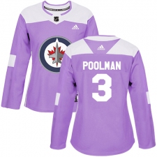 Women's Adidas Winnipeg Jets #3 Tucker Poolman Authentic Purple Fights Cancer Practice NHL Jersey