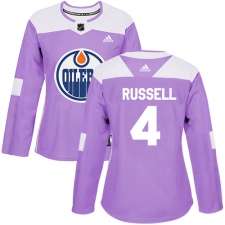 Women's Adidas Edmonton Oilers #4 Kris Russell Authentic Purple Fights Cancer Practice NHL Jersey