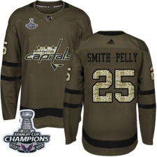 Men's Adidas Washington Capitals #25 Devante Smith-Pelly Authentic Green Salute to Service 2018 Stanley Cup Final Champions NHL Jersey