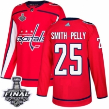 Men's Adidas Washington Capitals #25 Devante Smith-Pelly Premier Red Home 2018 Stanley Cup Final NHL Jersey