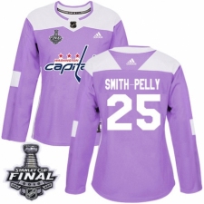 Women's Adidas Washington Capitals #25 Devante Smith-Pelly Authentic Purple Fights Cancer Practice 2018 Stanley Cup Final NHL Jersey