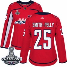 Women's Adidas Washington Capitals #25 Devante Smith-Pelly Authentic Red Home 2018 Stanley Cup Final Champions NHL Jersey