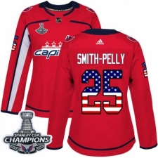 Women's Adidas Washington Capitals #25 Devante Smith-Pelly Authentic Red USA Flag Fashion 2018 Stanley Cup Final Champions NHL Jersey