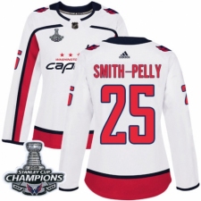 Women's Adidas Washington Capitals #25 Devante Smith-Pelly Authentic White Away 2018 Stanley Cup Final Champions NHL Jersey