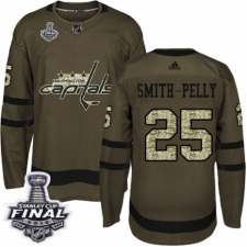 Youth Adidas Washington Capitals #25 Devante Smith-Pelly Authentic Green Salute to Service 2018 Stanley Cup Final NHL Jersey