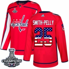 Youth Adidas Washington Capitals #25 Devante Smith-Pelly Authentic Red USA Flag Fashion 2018 Stanley Cup Final Champions NHL Jersey