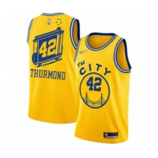 Men's Golden State Warriors #42 Nate Thurmond Authentic Gold Hardwood Classics Basketball Jersey - The City Classic Edition