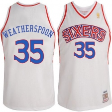 Men's Adidas Philadelphia 76ers #35 Clarence Weatherspoon Authentic White Throwack NBA Jersey