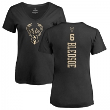 NBA Women's Nike Milwaukee Bucks #6 Eric Bledsoe Black One Color Backer Slim-Fit V-Neck T-Shirt