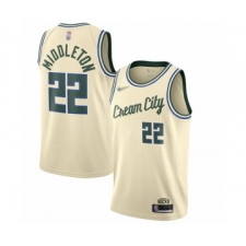 Men's Milwaukee Bucks #22 Khris Middleton Swingman Cream Basketball Jersey - 2019 20 City Edition