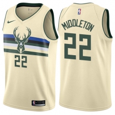 Men's Nike Milwaukee Bucks #22 Khris Middleton Authentic Cream NBA Jersey - City Edition