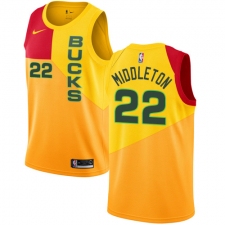 Men's Nike Milwaukee Bucks #22 Khris Middleton Swingman Yellow NBA Jersey - City Edition