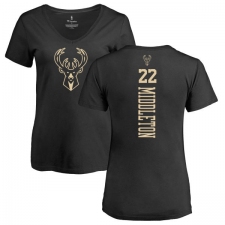 NBA Women's Nike Milwaukee Bucks #22 Khris Middleton Black One Color Backer Slim-Fit V-Neck T-Shirt