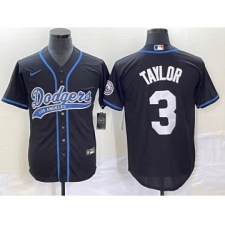Men's Los Angeles Dodgers #3 Chris Taylor Black Cool Base Stitched Baseball Jersey1