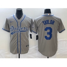 Men's Los Angeles Dodgers #3 Chris Taylor Grey Cool Base Stitched Baseball Jersey1
