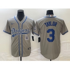 Men's Los Angeles Dodgers #3 Chris Taylor Grey Cool Base Stitched Baseball Jersey