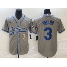 Men's Los Angeles Dodgers #3 Chris Taylor Number Grey Cool Base Stitched Baseball Jersey