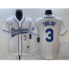Men's Los Angeles Dodgers #3 Chris Taylor Number White Cool Base Stitched Baseball Jersey