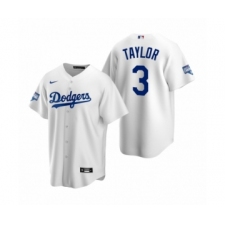 Men's Los Angeles Dodgers #3 Chris Taylor White 2020 World Series Champions Replica Jersey