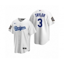 Men's Los Angeles Dodgers #3 Chris Taylor White 2020 World Series Replica Jersey