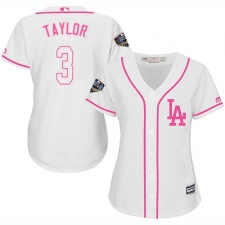 Women's Majestic Los Angeles Dodgers #3 Chris Taylor Authentic White Fashion Cool Base 2018 World Series MLB Jersey