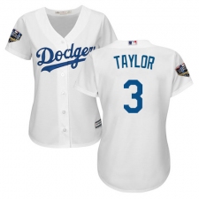 Women's Majestic Los Angeles Dodgers #3 Chris Taylor Authentic White Home Cool Base 2018 World Series MLB Jersey