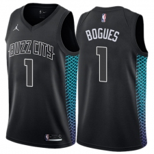 Men's Nike Jordan Charlotte Hornets #1 Muggsy Bogues Swingman Black NBA Jersey - City Edition