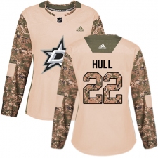 Women's Adidas Dallas Stars #22 Brett Hull Authentic Camo Veterans Day Practice NHL Jersey