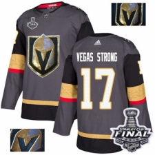 Men's Adidas Vegas Golden Knights #17 Vegas Strong Authentic Gray Fashion Gold 2018 Stanley Cup Final NHL Jersey