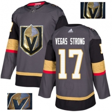Men's Adidas Vegas Golden Knights #17 Vegas Strong Authentic Gray Fashion Gold NHL Jersey