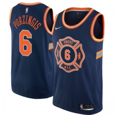 Men's Nike New York Knicks #6 Kristaps Porzingis Authentic Navy Blue NBA Jersey - City Edition