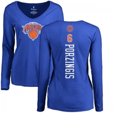 NBA Women's Nike New York Knicks #6 Kristaps Porzingis Royal Blue Backer Long Sleeve T-Shirt