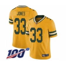 Men's Green Bay Packers #33 Aaron Jones Limited Gold Rush Vapor Untouchable 100th Season Football Jersey