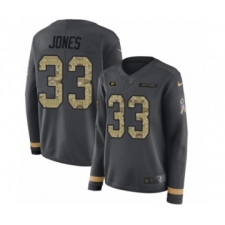 Women's Nike Green Bay Packers #33 Aaron Jones Limited Black Salute to Service Therma Long Sleeve NFL Jersey