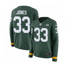 Women's Nike Green Bay Packers #33 Aaron Jones Limited Green Therma Long Sleeve NFL Jersey