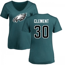 Women's Nike Philadelphia Eagles #30 Corey Clement Green Name & Number Logo Slim Fit T-Shirt