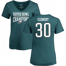 Women's Nike Philadelphia Eagles #30 Corey Clement Green Super Bowl LII Champions V-Neck T-Shirt