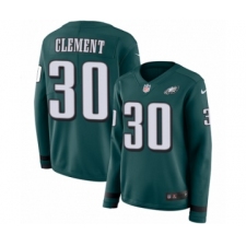 Women's Nike Philadelphia Eagles #30 Corey Clement Limited Green Therma Long Sleeve NFL Jersey