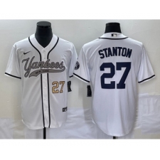 Men's New York Yankees #27 Giancarlo Stanton Number White Cool Base Stitched Baseball Jersey
