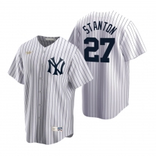 Men's Nike New York Yankees #27 Giancarlo Stanton White Cooperstown Collection Home Stitched Baseball Jersey