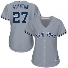 Women's Majestic New York Yankees #27 Giancarlo Stanton Replica Grey Road MLB Jersey