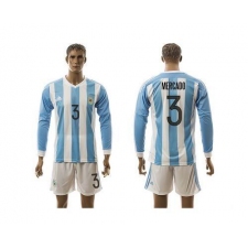 Argentina #3 Mercado Home Long Sleeves Soccer Country Jersey