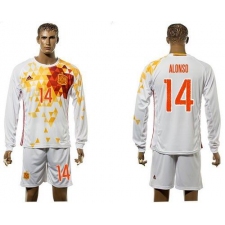 Spain #14 Alonso White Away Long Sleeves Soccer Country Jersey