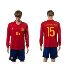 Spain #15 Sergio Ramos Red Home Long Sleeves Soccer Country Jersey
