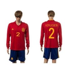 Spain #2 Azpilicueta Red Home Long Sleeves Soccer Country Jersey