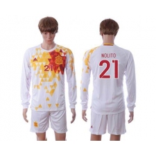 Spain #21 Nolito White Away Long Sleeves Soccer Country Jersey