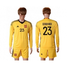 Spain #23 Sergio Rico Yellow Goalkeeper Long Sleeves Soccer Country Jersey
