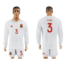 Spain #3 Pique White Away Long Sleeves Soccer Country Jersey